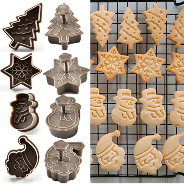 Set 4 khuôn bánh cookie nhựa hình cây thông Noel / người tuyết / ông già Noel / bông tuyết