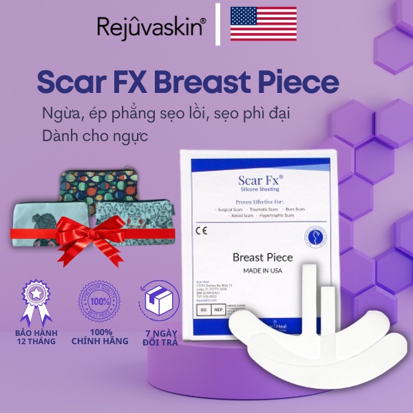 Miếng dán mờ sẹo Rejuvaskin Scar FX Breast Piece sau phẫu thuật ngực, giúp mềm da, mờ sẹo