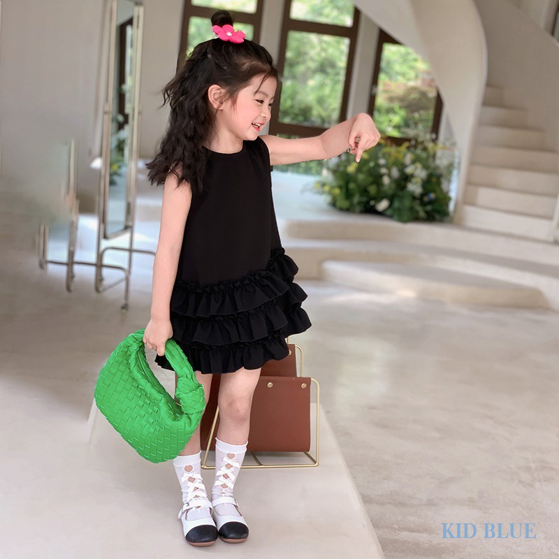 Đầm Công Chúa Không Tay Cổ Tròn Màu Trơn Thời Trang Mùa Hè Hàn Quốc Cho Bé Gái