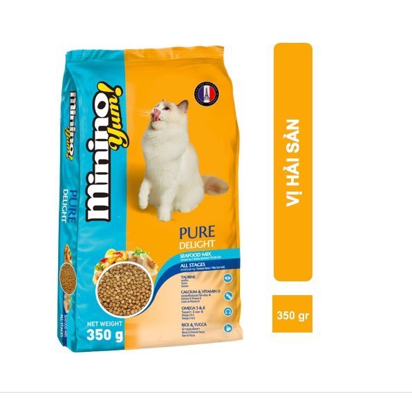 (1 Gói 350gr) Minino Yum (2 vị) - Thức ăn viên cho mèo mọi lứa tuổi - thức ăn mèo dạng hạt khô