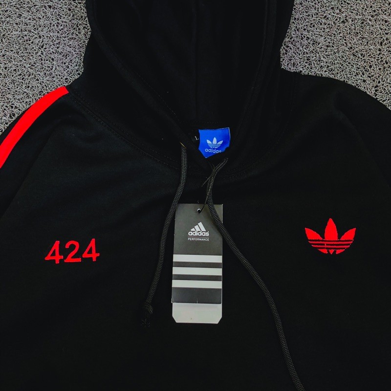 Áo Khoác Hoodie Adidas X 424 Màu Đỏ Phối Sọc Hàng Nhập Khẩu