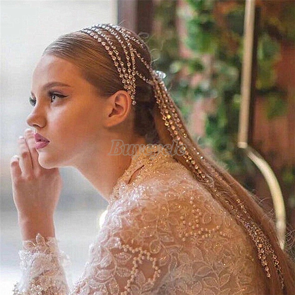 Băng Đô Kim Loại Đính Đá Tua Rua Thời Trang