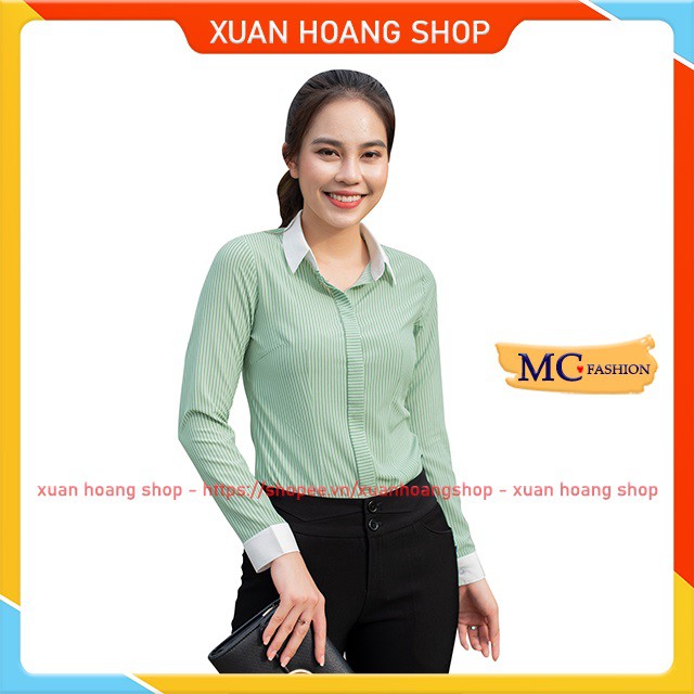 Áo Sơ Mi Nữ Đẹp Kiểu Công Sở Kẻ Sọc Dài Tay Mc Fashion, Trắng, Xanh Đen Tím Than, Đỏ, Size Đủ, Chất Vải Co Giãn Mát A629