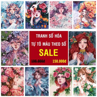 Tranh sơn dầu số hoá cô gái nàng thơ tô màu theo số kèm khung 40x50cm