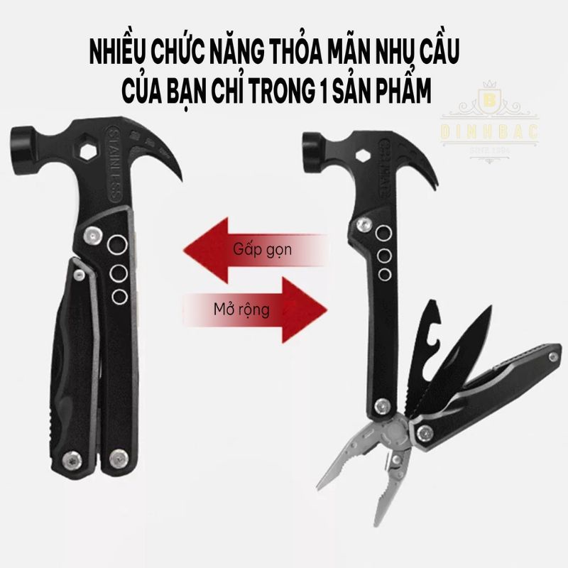 Búa kèm kìm dã ngoại đa năng 14 trong 1 kim loại không rỉ