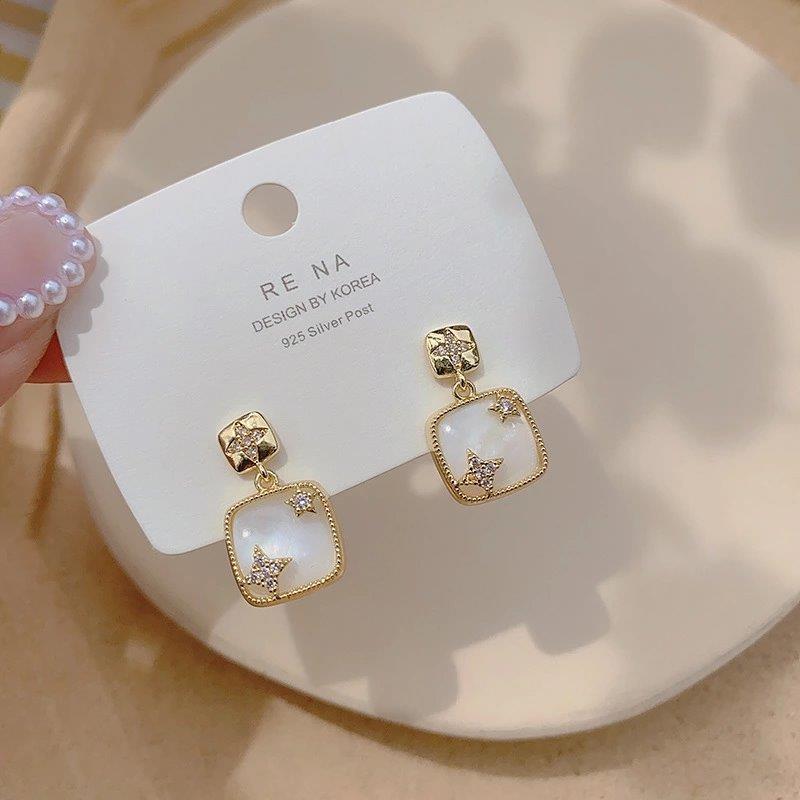 Hoa Tai Vàng Elegant Gold Earrings Stud Korea Crystal Star Dangle Earring for Women Lady Female Jewelry