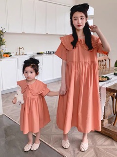 (ẢNH THẬT)Set đôi cho mẹ và bé,váy cổ sen