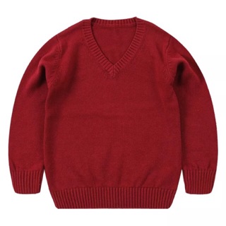 Áo len tay dài cổ tim có thể kết hợp với áo sơ mi trắng cho bé đi học rất đẹp