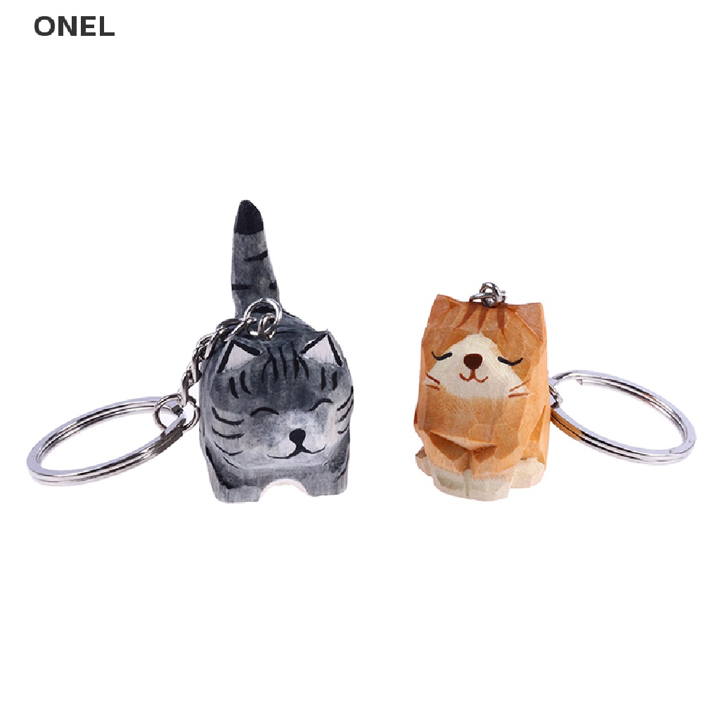 On Hand Móc Khóa Khắc Hình Mèo Bằng Gỗ Dễ Thương Dùng Làm Quà Tặng / Trang Trí Túi Xách