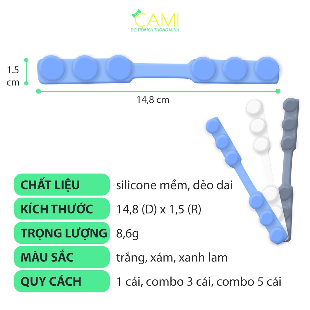 Dây đeo khẩu trang chất liệu silicone mề, dẻo giảm đau vành tai có 6 nút điều chỉnh kích thước_Cami_CMPK201