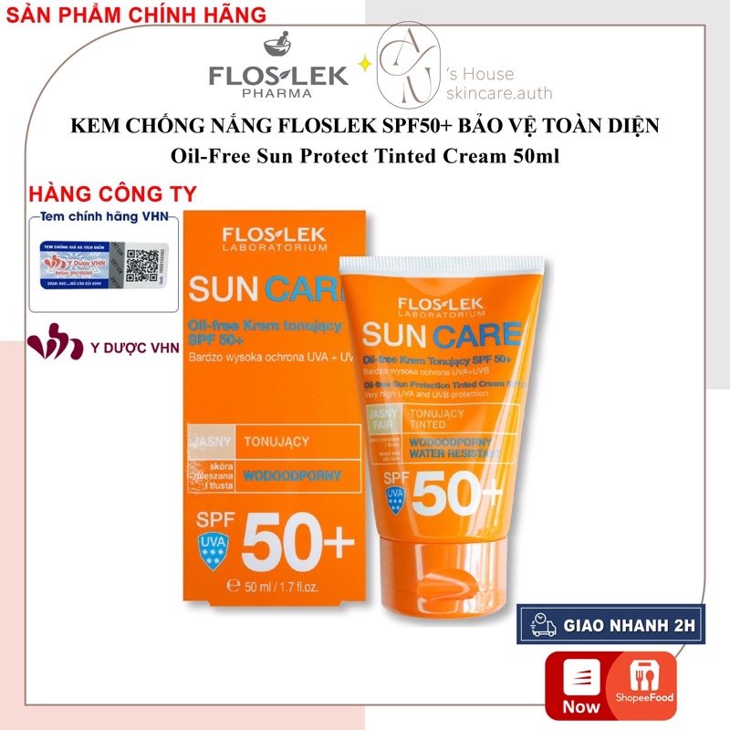 [CHÍNH HÃNG] Kem Chống Nắng Kiềm Dầu FLOSLEK SUN OILFREE PROTECTION TINTED Dành Cho Da Dầu, Da Hỗn Hợp 50ml