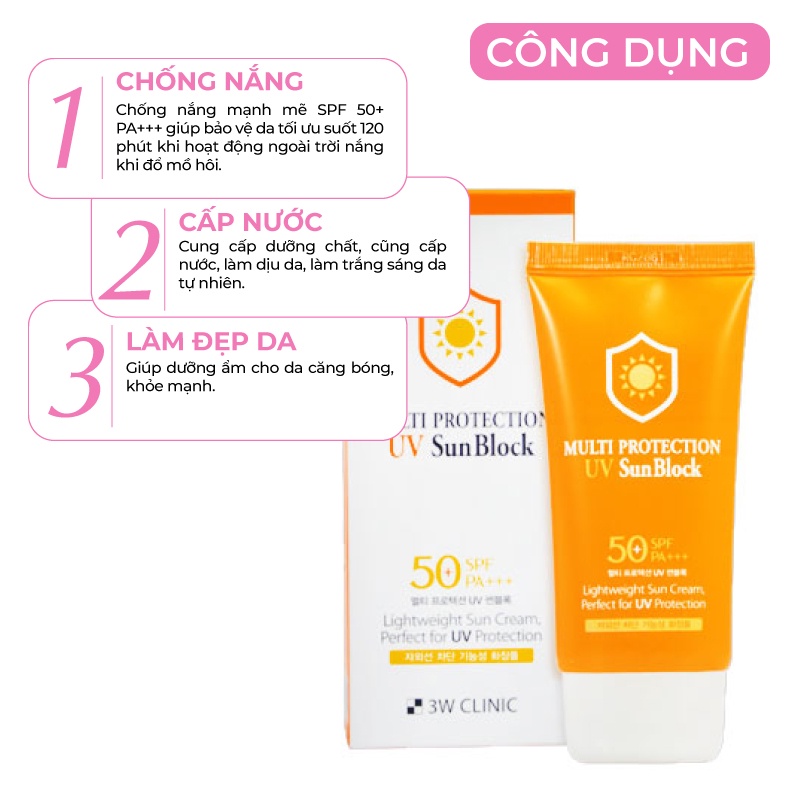 Kem chống nắng Multi Protection Uv Sun Block 3W Clinic Hàn Quốc 70ml [Chính Hãng Hàn Quốc]