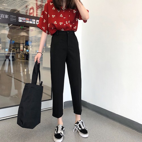 SUXI Quần dài lưng thun kiểu dáng đơn giản theo phong cách Hàn Quốc