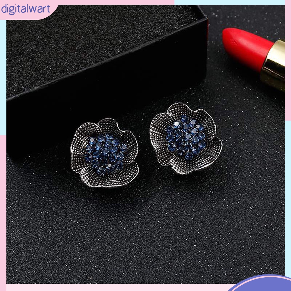 Cặp Khuyên Tai Hình Hoa Hồng Đính Đá Quý Nhân Tạo Sang Trọng Cá Tính Dành Cho Nữ