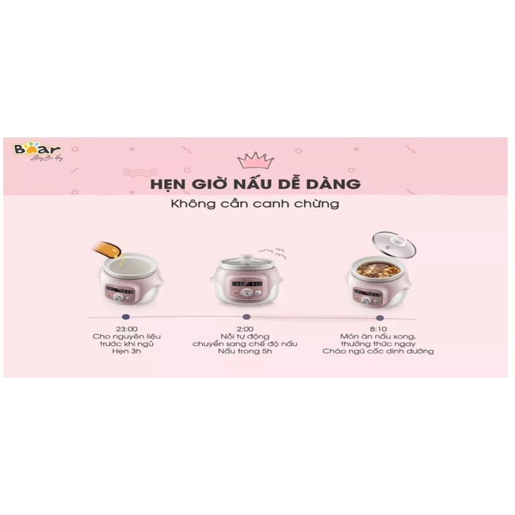 Nồi nấu chậm Bear 1l DDG-D10B1S hàng chính hãng