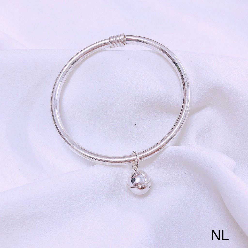 Vòng bạc trơn mix chuông chuẩn bạc ta cho bé yêu - Kho sỉ bạc Nhất Linh