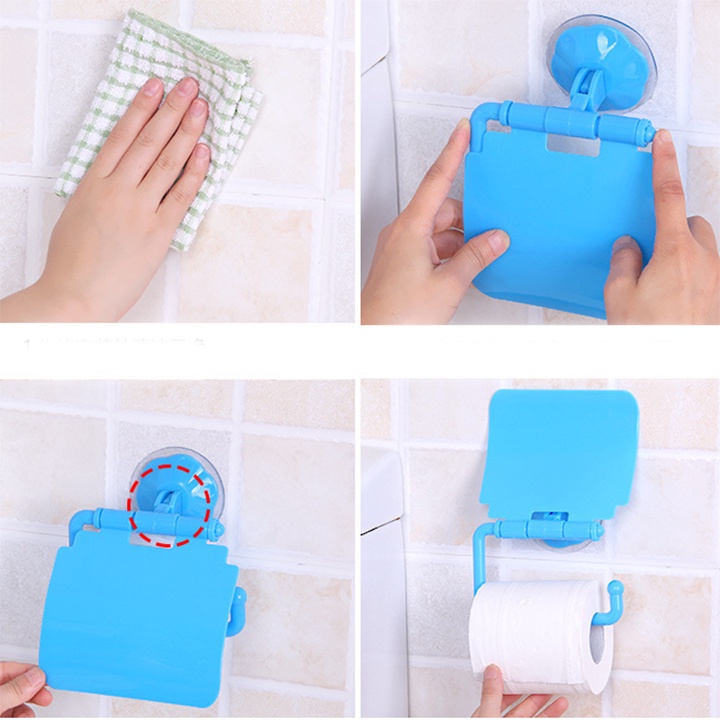 Hộp đựng giấy vệ sinh giác hút hongkong_store sieure888 Hộp đựng giấy vệ sinh cuộn dính tường hút siêu chắc có nắp che