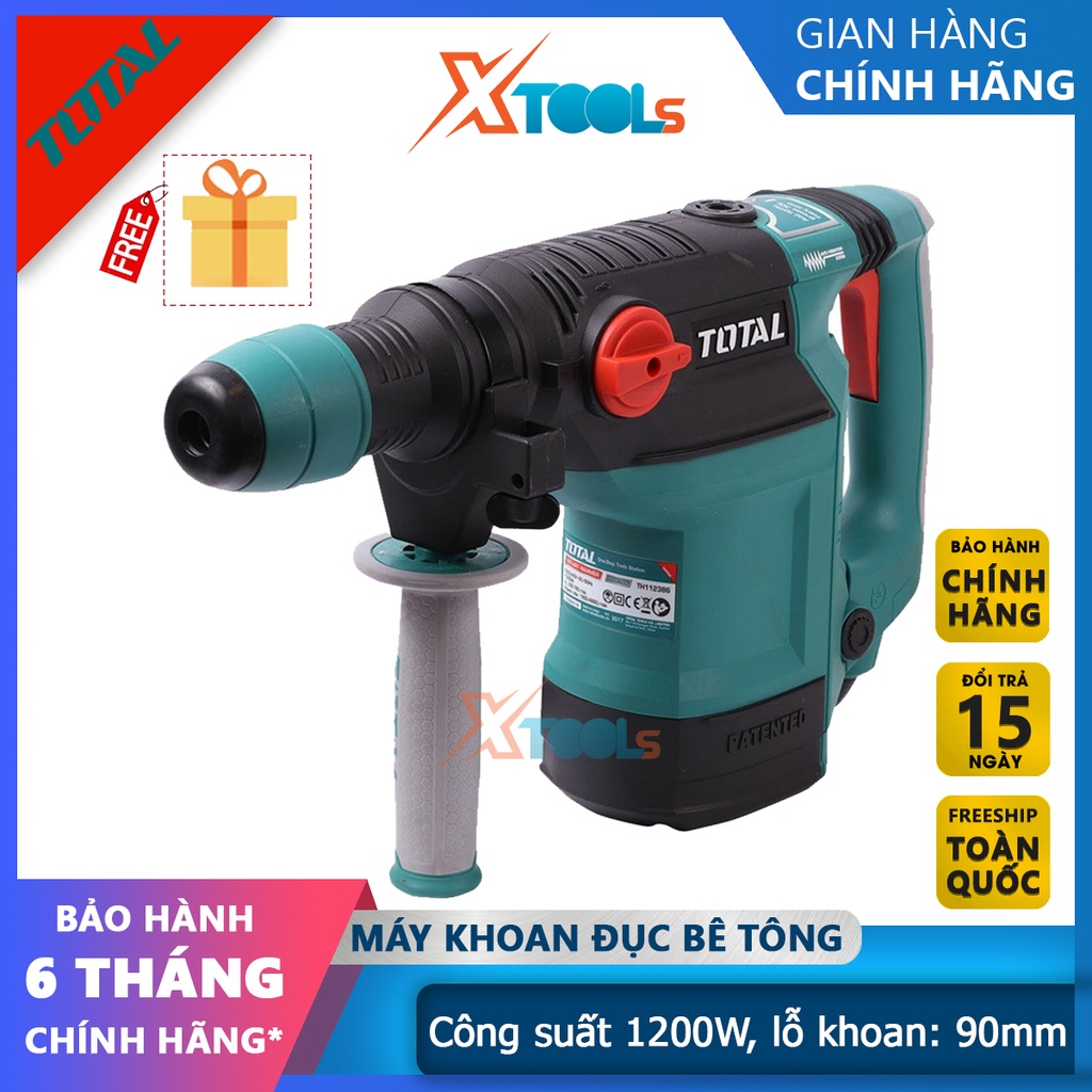 Máy khoan đục TOTAL TH112386, máy đục bê tông công suất 1200W tốc độ đập: 1950 - 4860 lần/phút [CHÍNH HÃNG][XTOOLS]