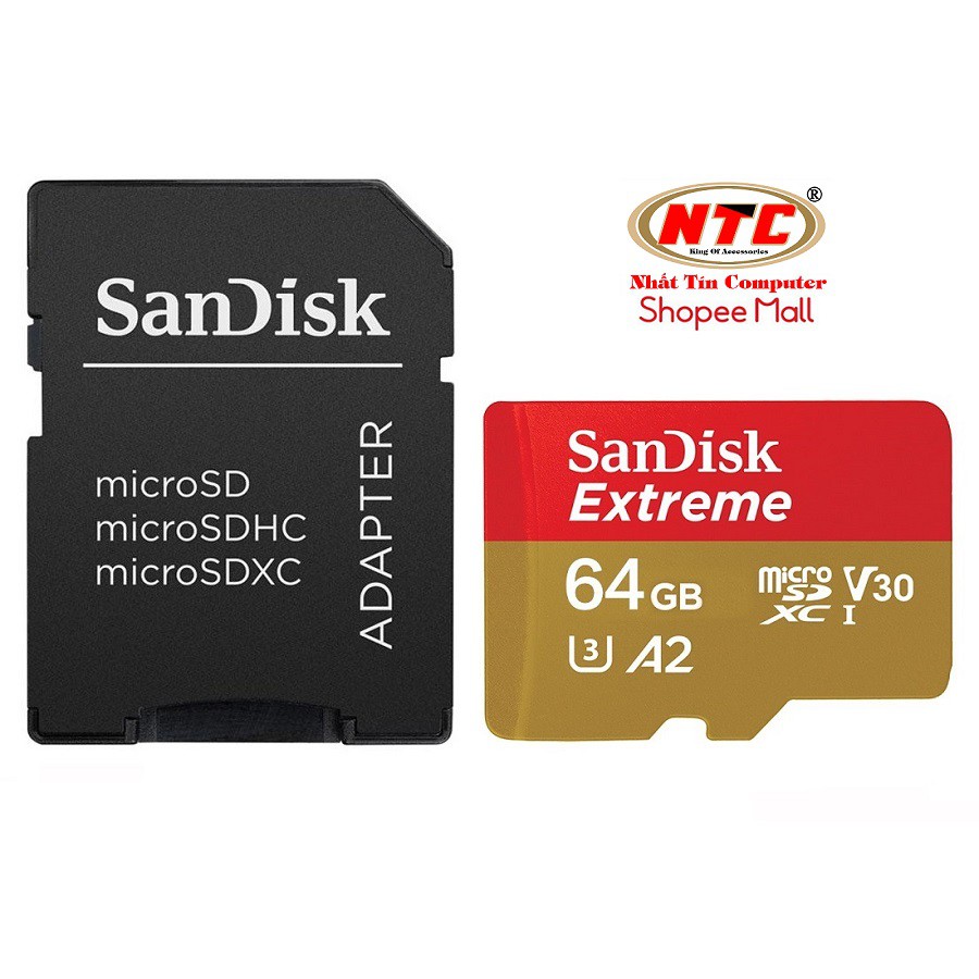 Thẻ Nhớ MicroSDXC SanDisk Extreme 64GB V30 U3 4K A2 R160MB/s W60MB/s - Kèm Adapter (Vàng)