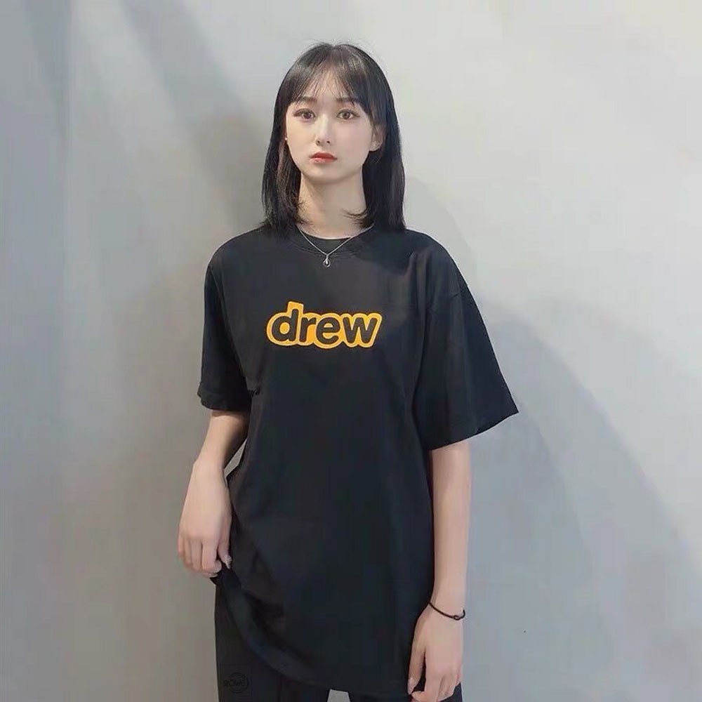 Áo thun nữ tay lỡ Drew dáng rộng unisex basic cổ tròn vải cotton thoáng mát phong cách Hàn Quốc