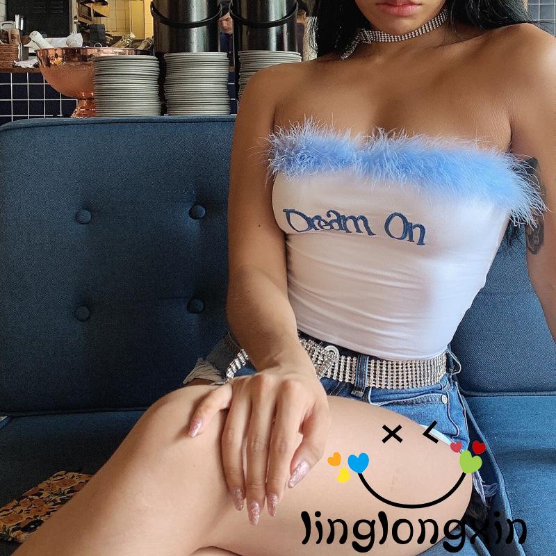 ✲Yb❤Áo Ống Thêu Chữ Hở Rốn Thời Trang Cho Nữ