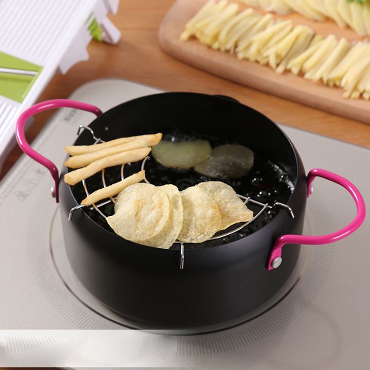 Nồi Chiên Lọc Dầu Kèm Vỉ  Size 18cm, Chảo Ráo Dầu Tiện Dụng Cho Gia Đình