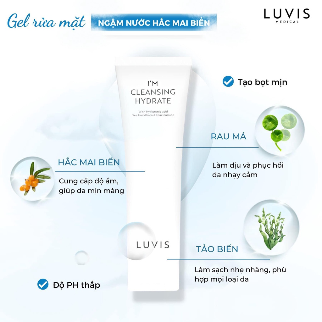 Sửa rửa mặt LUVIS hắc mai biển giảm mụn , se khít lỗ chân lông 120ml