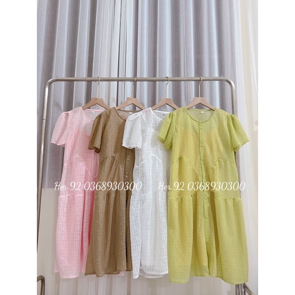 Đầm bầu dáng babydoll chất đũi tơ, Váy bầu xinh