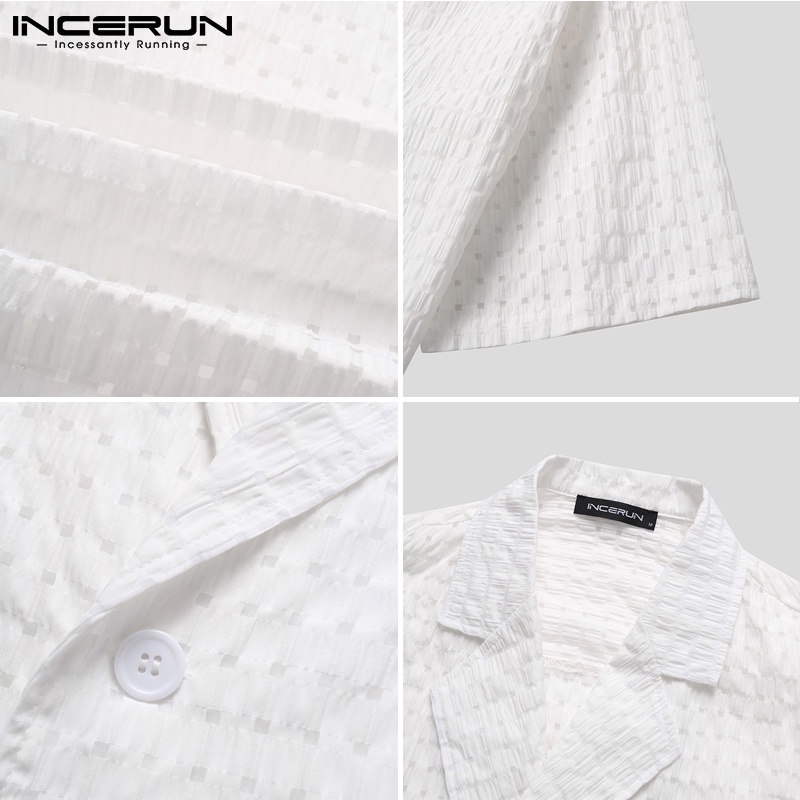 Áo sơ mi INCERUN tay ngắn cổ bẻ dáng rộng chất liệu mỏng xuyên thấu thời trang cho nam giới