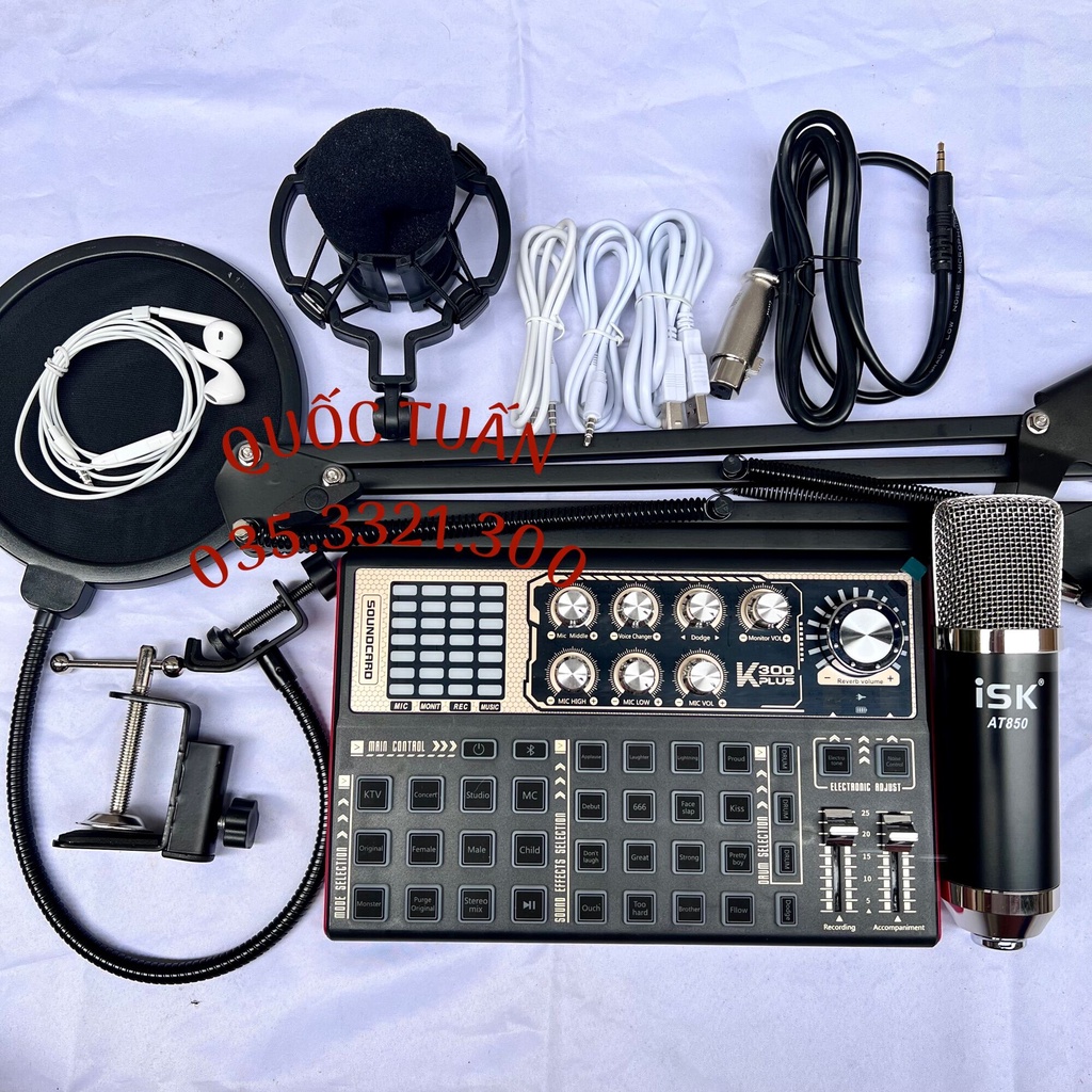 ĐẦY ĐỦ COMBO THU ÂM LIVESTREAM CARD K300PLUS 2022 Mới Nhất+ MIC ISK AT850 tặng kèm tai nghe bảo hành 1 năm