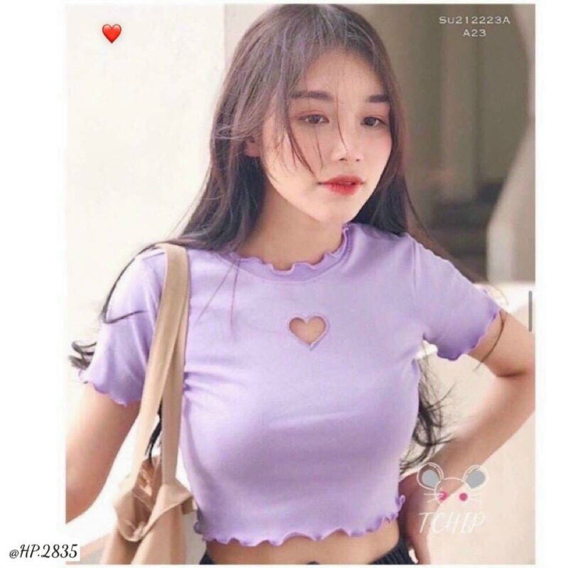 Áo croptop khoét tim trơn