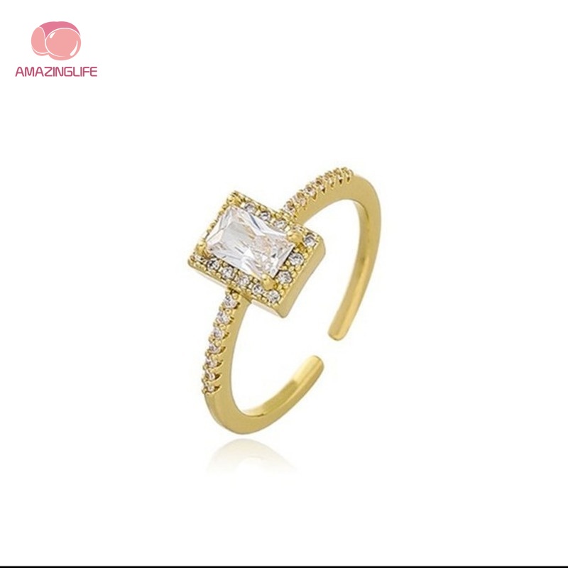 Nhẫn Hở Đính Đá Zircon Hình Vuông Sang Trọng
