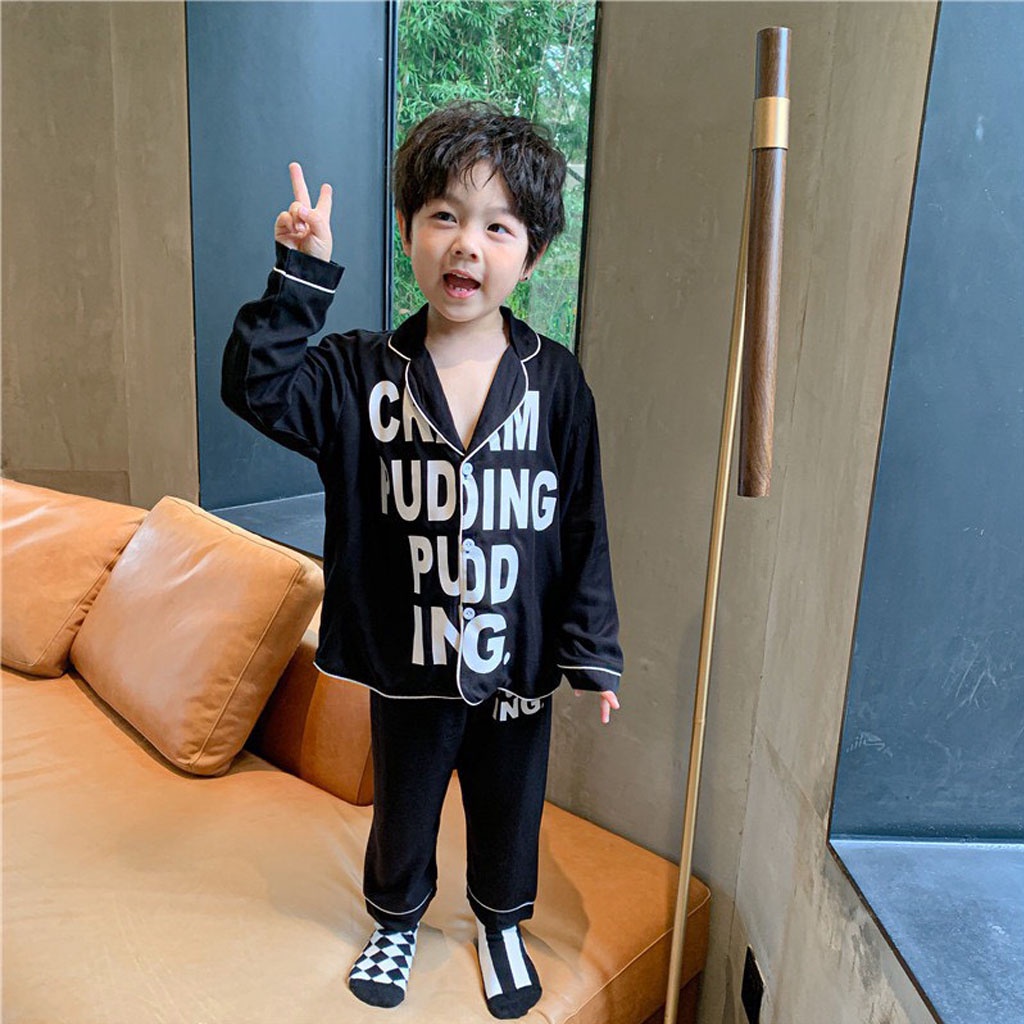 Bộ Pijama lụa dài tay in chữ cho bé LILA KIDS, Bộ đồ ngủ dài tay cho bé trai và bé gái từ 6-28kg