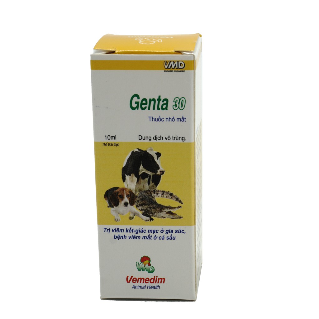 Vemedim Genta 30 - Dùng cho viêm kết, giác mạc ở gia súc, bệnh viêm mắt ở cá sấu (Lọ 10ml)