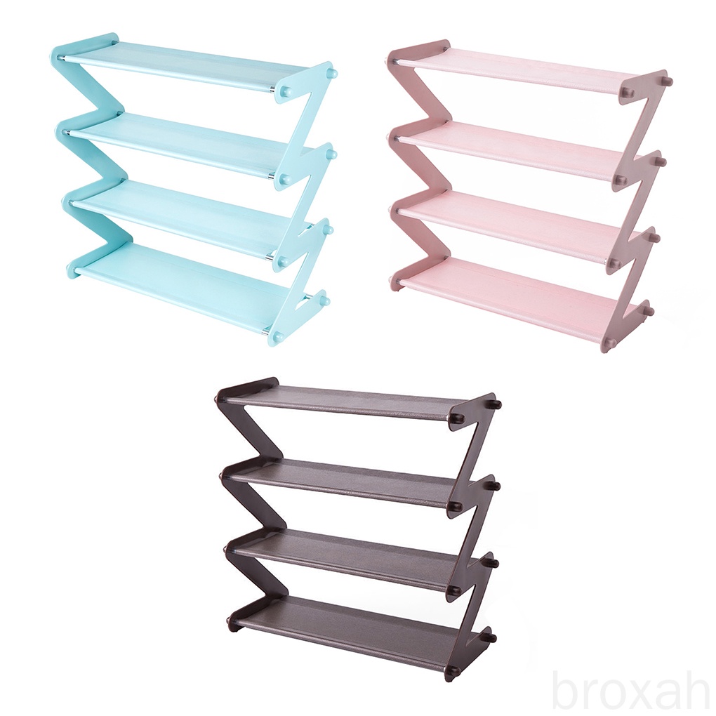 Shoes Rack 4 Tiers Shoes Holder Z Shape Metal Plastic Storage Organizer for Home Dormitory broxah