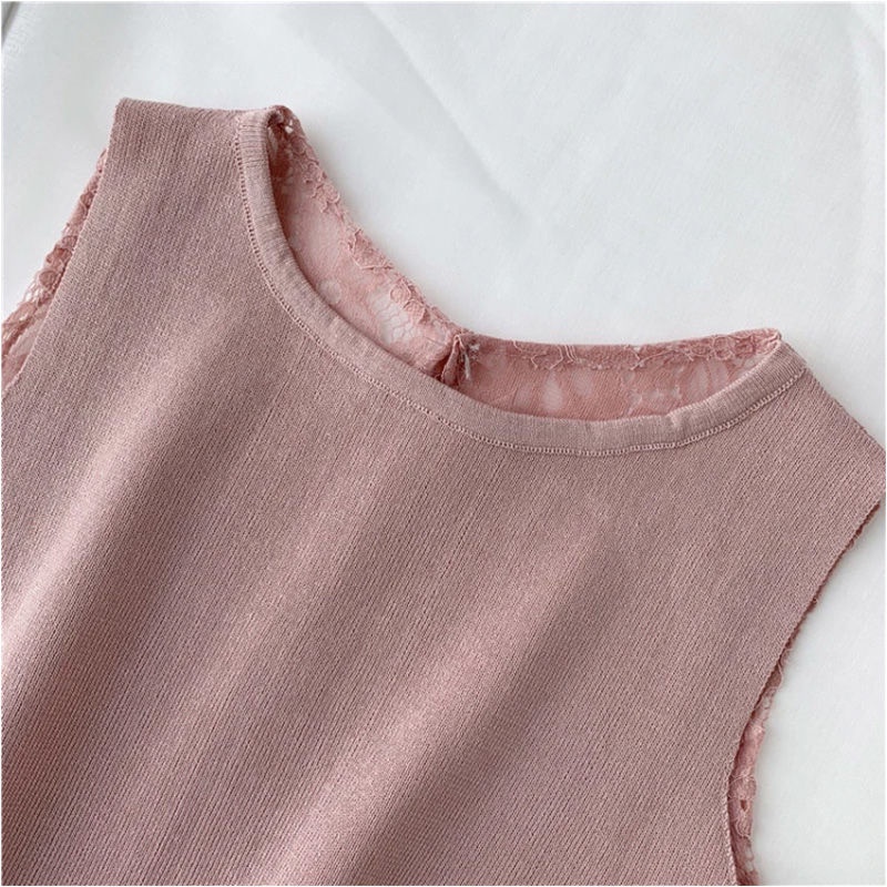 AMOI Áo Dệt Kim Không Tay Phối Ren Thời Trang Dành Cho Nữ