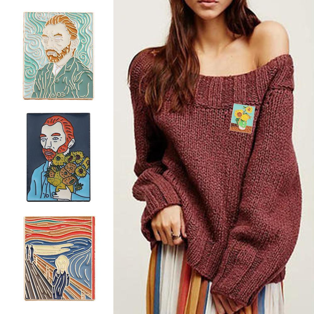 SUMU Trâm Cài Áo Hình Tranh Van Gogh Bằng Hợp Kim Tráng Men