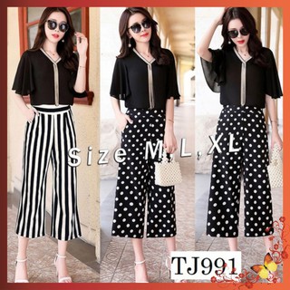 Jumpsuit Lửng 💥FREESHIP💥 Jumpsuit lửng ống suông tay cánh tiên phối dây bạch kim TJ991