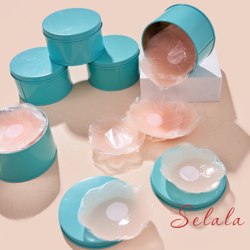 Hộp Xanh 5 Cặp Dán Nhũ Silicon Seala Hình Hoa Màu Da Siêu Chắc Không Sợ Rơi