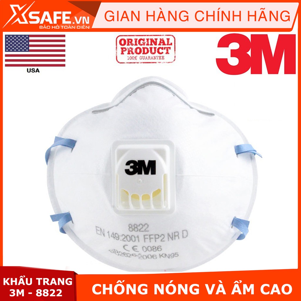 Khẩu trang phòng độc 3M 8822 van lạnh 1 chiều, kháng khuẩn chống bụi mịn, tiêu chuẩn N95 Hoa Kỳ