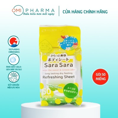 Khăn Ướt Dưỡng Ẩm, Làm Sạch Da, Dưỡng Da Mềm Mịn Sara Sara S Select (Hương Trái Cây) 50 tờ