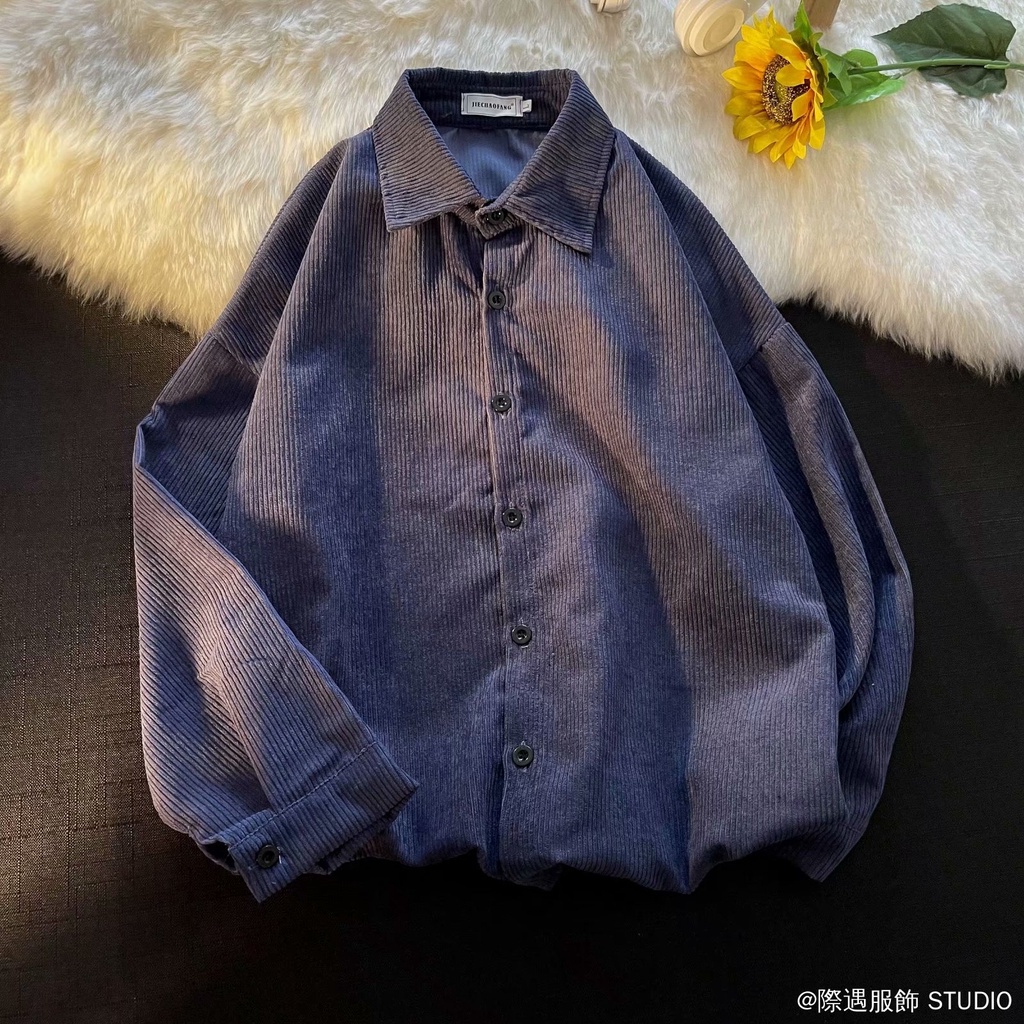 Áo Sơ Mi Nhung Kẻ Tay Dài Dáng Rộng Phong Cách Retro Nhật Bản Có 8 Màu Sắc Lựa Chọn | BigBuy360 - bigbuy360.vn