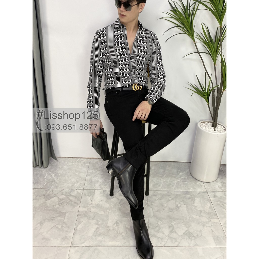 Áo Sơ Mi Nam River Island Họa Tiết Authentic