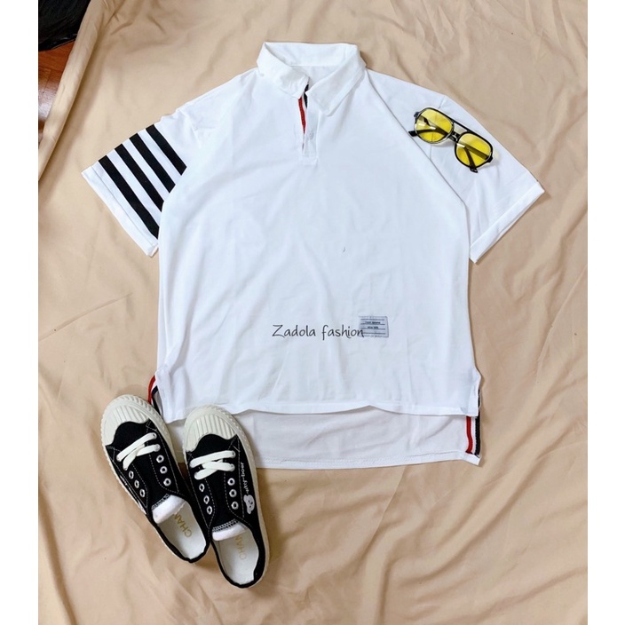Aó Polo nam CARINA vạch tay, cao cấp chất mát, áo phông nam có cổ basic thấm hút hồ hôi unisex 2 màu đen trắng