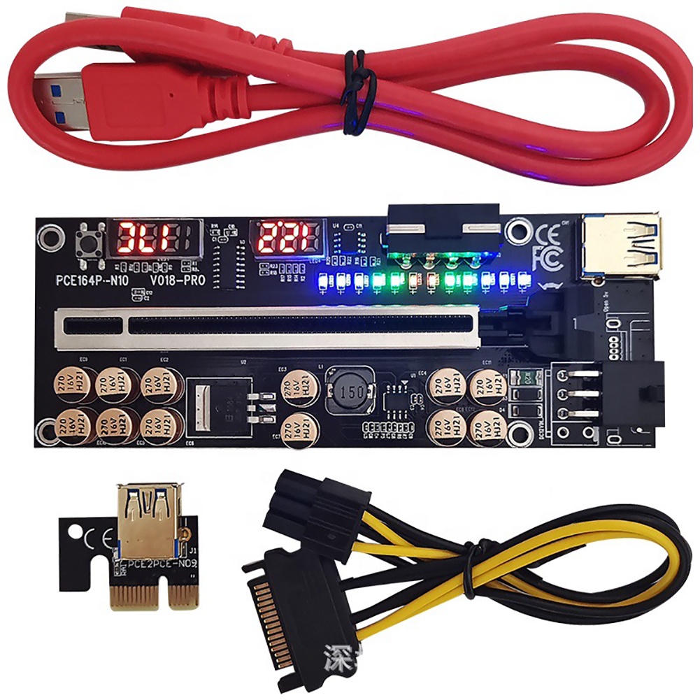 VER018 PRO PCI-E Riser Thẻ Express 1X để 16X Extender 6pin Adapter USB 3.0 Cho Bitcoin thợ mỏ