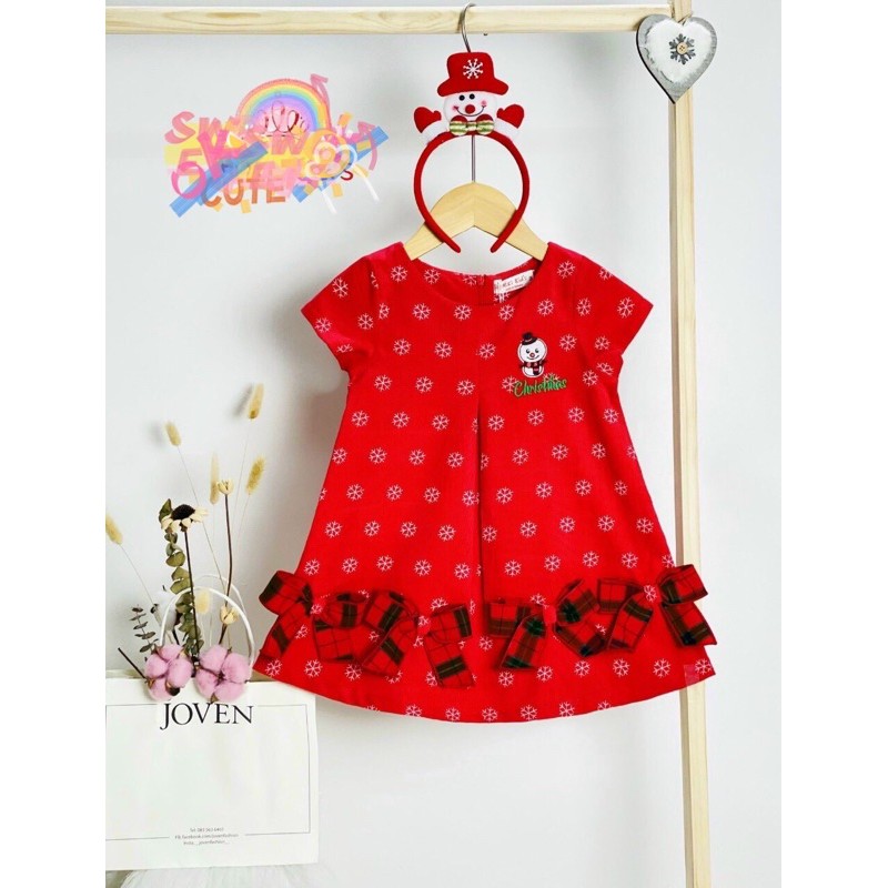 Đầm noel chữ A phối nơ siêu cưng tặng kèm băng đôđầm Noel bé gái