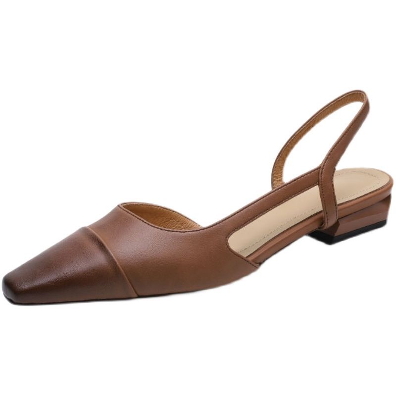 Ins Giày Sandal Da Thật Cao Cấp Đế Bằng Mũi Vuông Đục Lỗ Một Màu Đánh Bóng Phong Cách Tối Giản Cao Cấp Cho Nữ