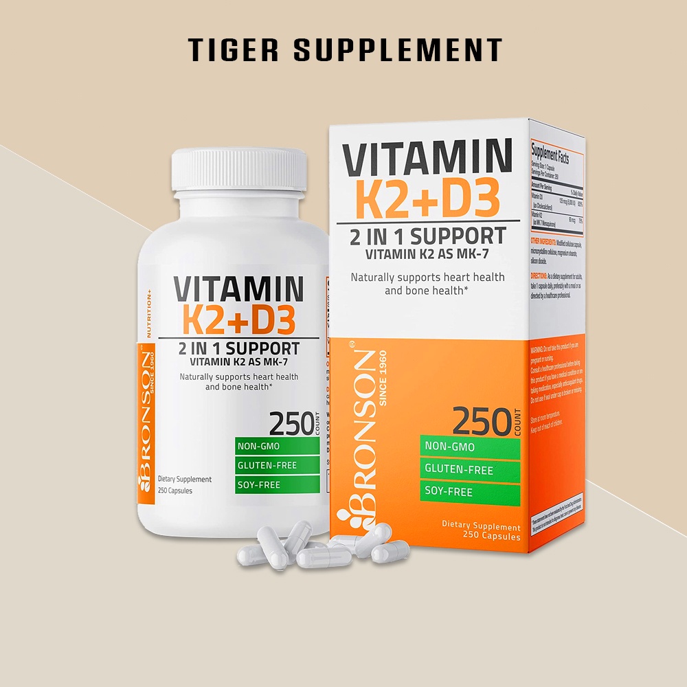 Vitamin K2 D3 MK7 Bronson 250 Viên - Hỗ trợ Giúp Xương Chắc Khỏe