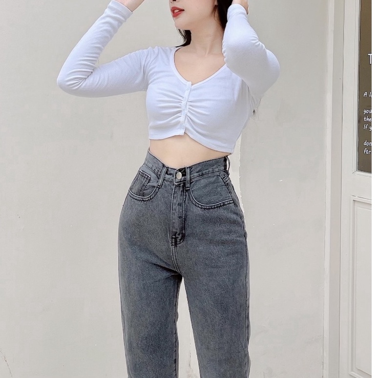 [ YÊU ĐỜI ] QUẦN BAGGY JEANS NỮ LƯNG CAO MÀU XÁM LAI CUỐN TRƠN SIÊU CAO CẤP NITIQC HOT HIT ĐỈNH CAO KHÔNG MÀU MÈ