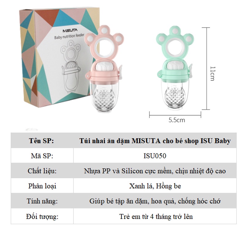 Túi nhai ăn dặm chống hóc thông minh Misuta cho bé từ 4 tháng tuổi